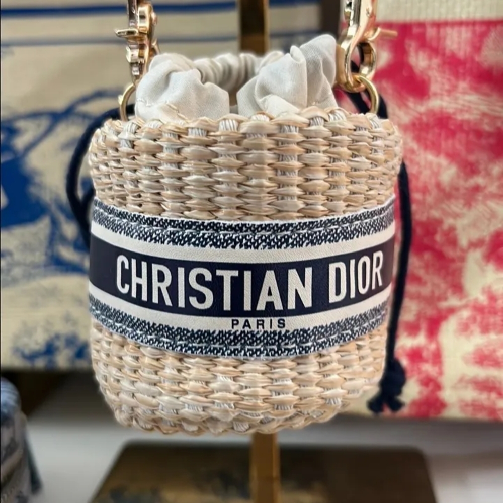 Brand new Never Worn In Box Dior Beige and White Woven Bucket Bag